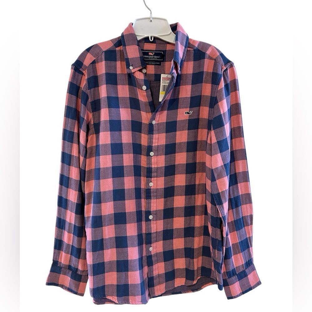 Vineyard Vines Flannel Button-Down Pink Blue M